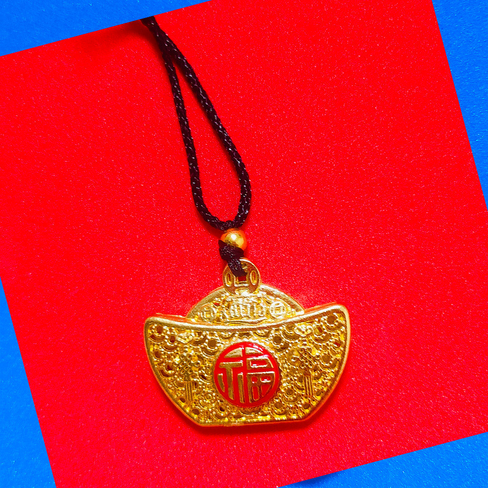 ทรายทอง Ingot Pixiu Fu สร้อยคอวิธีโบราณ Hand-Plated สีเพชร-Studded Clavicle Chain อายุยืน Peace อินเ