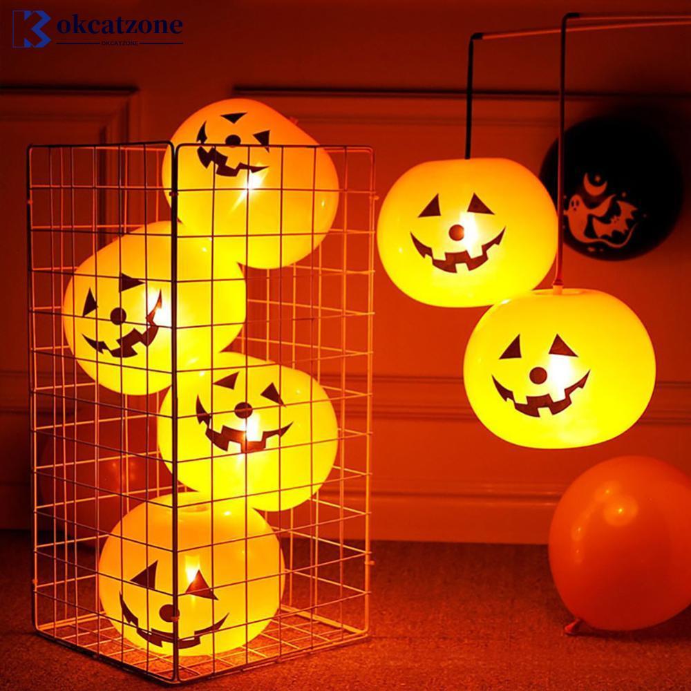 OKCATZONE ฮาโลวีนฟักทอง LED บอลลูนโคมไฟตกแต่ง Light-Up บอลลูนพองสําหรับ Holiday Party Photo Prop ตกแ