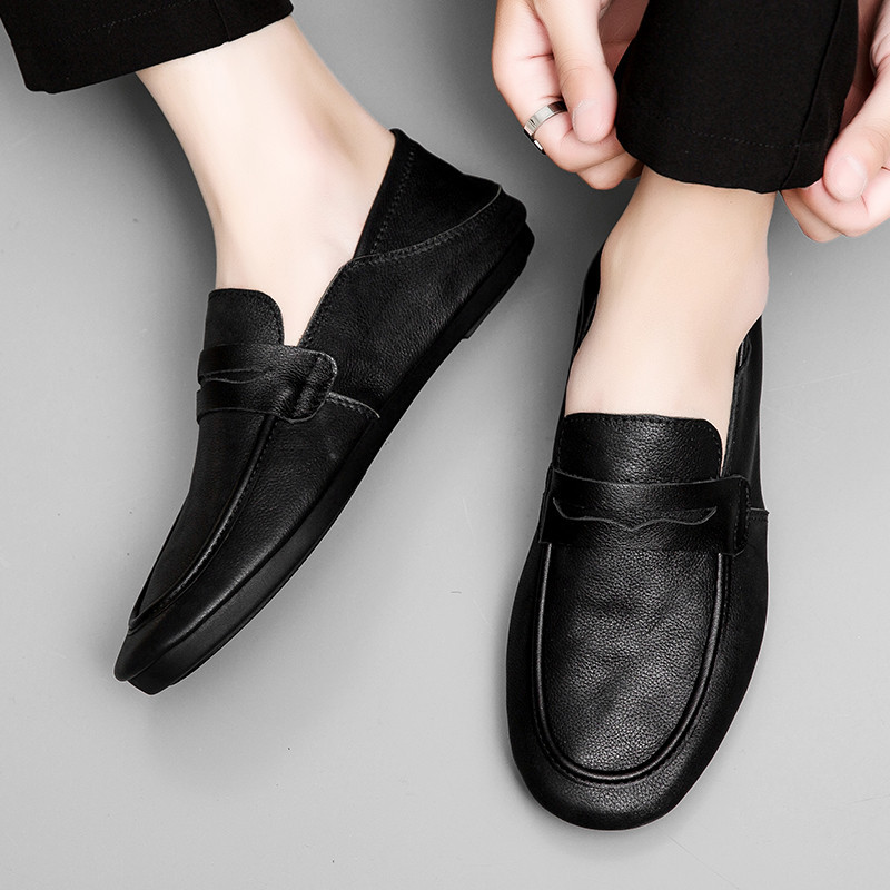 รองเท้าผู้ชายหนังสีดํา Penny Loafers ธุรกิจทุกวัน Casual Street Commute ชุด