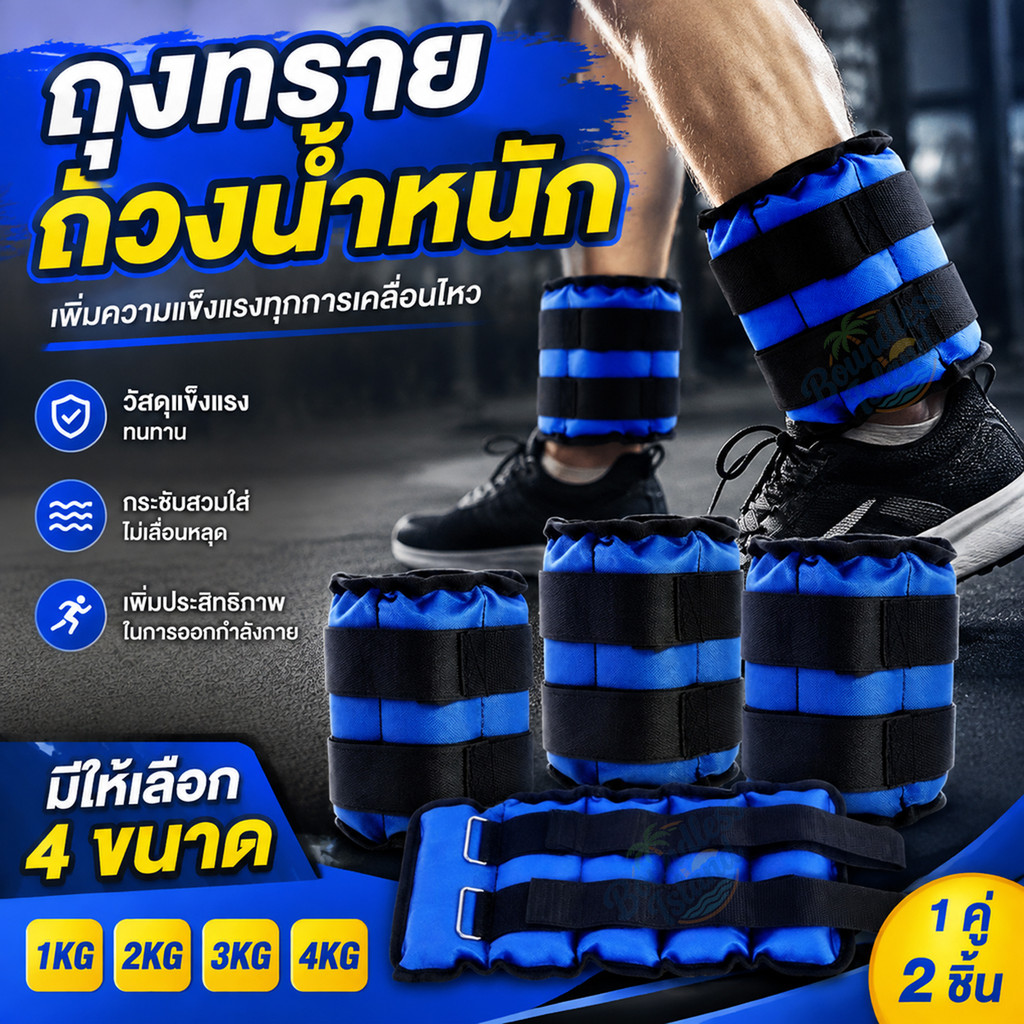 ถุงทรายถ่วงน้ำหนัก 1 เสิร์ฟ 2 ชิ้น ชุดขาคู่ปรับน้ำหนักข้อเท้าข้อมือเหล็กถุงทราย 1-4kg