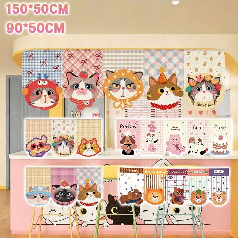 COD ม่านประตูครึ่ง 50x150 ซม. ลายแมวน่ารัก ใช้ตกแต่งห้องนอนและครัว เพิ่มบรรยากาศสดชื่นให้บ้าน