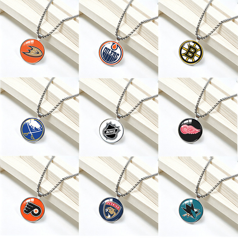 NHL ไอซ์บอลทีมโลโก้เวลาอัญมณีสร้อยคออินเทรนด์รอบแผ่นจี้แฟน ๆ สวมใส่ทุกวันเครื่องประดับที่ไม่ซ้ําใคร