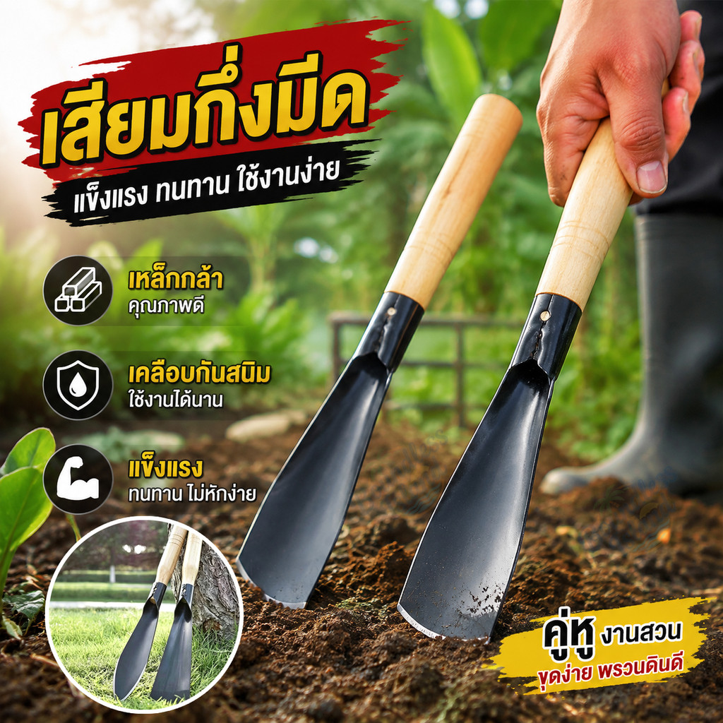 【สุดคุ้ม】เสียมกึ่งมีด สำหรับขุดดิน พรวนดิน ในกระถาง หรือพื้นที่เล็กๆ ทำสวนผัก สวนดอกไม้ กำจัดวัชพืช