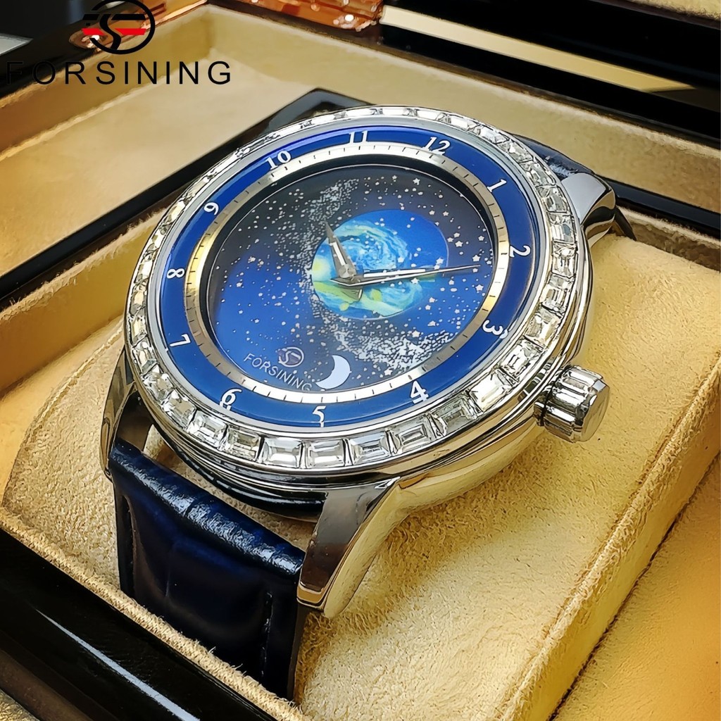 Forsining Starry Sky Mechanical Watch หมุนเพชรอัตโนมัติผู้ชายพร้อมสต็อก