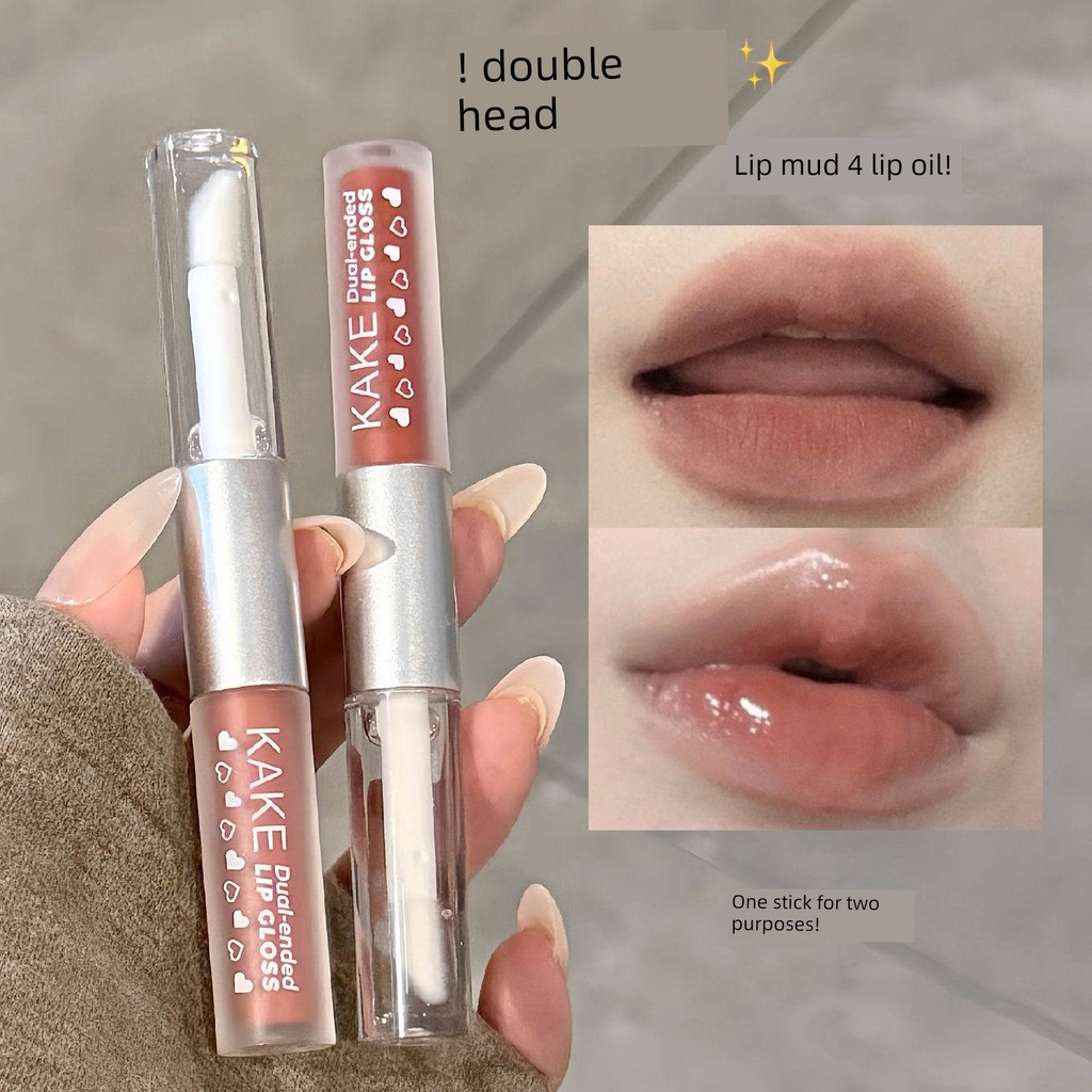 ลิปสติก ลิป KAKE Thrilling Double-Headed Lip Gloss Matte Lip Mud Water Gloss Lip Gloss Whitening Low