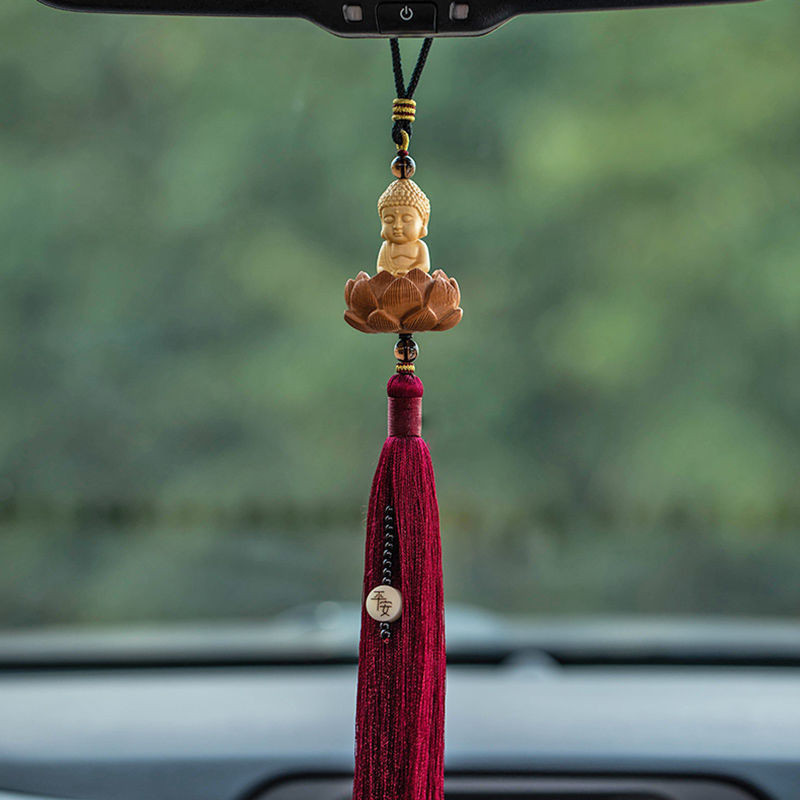 [ks1477.th] Boxwood Buddha Bless Life Car Trailer Interior Charm Lotus Safe Charm กระจกมองหลังรถยนต์