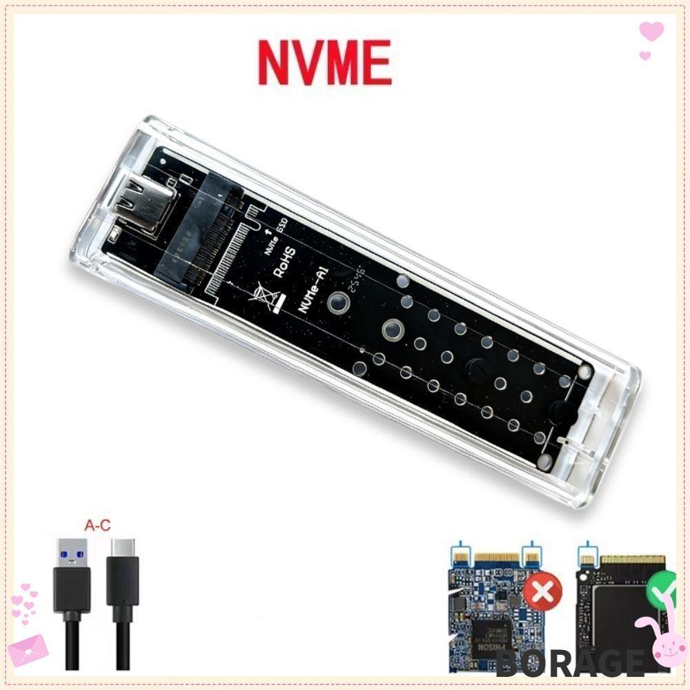 BORAG NVMe SSD สําหรับ Plug and Play แบบพกพา M.2 SSD Enclosure,พลาสติก SSD อะแดปเตอร์โปร่งใส SSD แล็