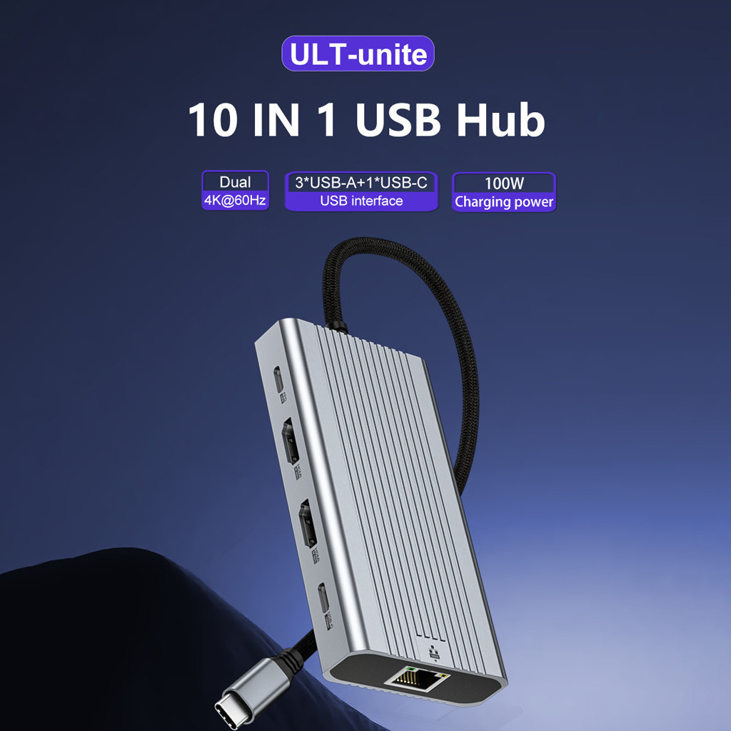 JMT 10 in 1 Type-C Docking Station Dual HDMI 4K 60Hz สามหน้าจอ Differential Display Docking Station 