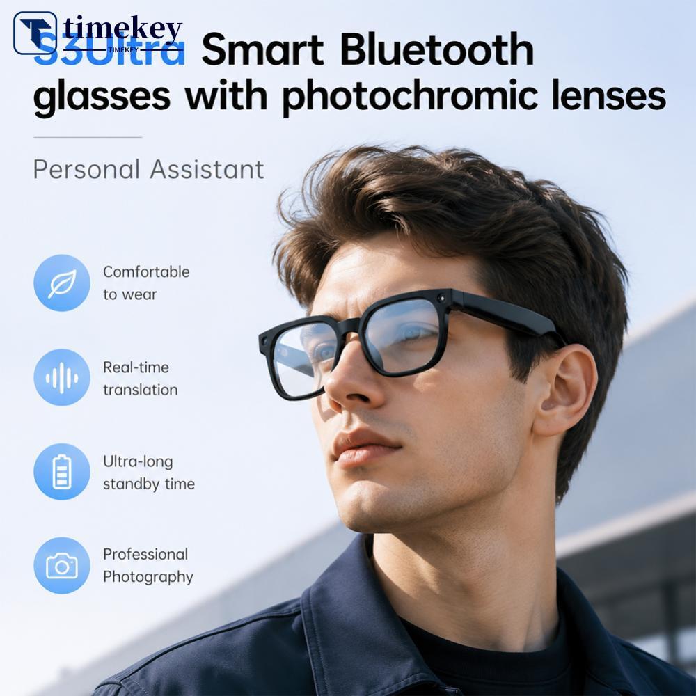 TIMEKEY S3 Ultra สมาร์ทบลูทูธแว่นตา 5MP เลนส์ Photochromic แว่นตาพร้อม Video Call Real-Time แปล Phot