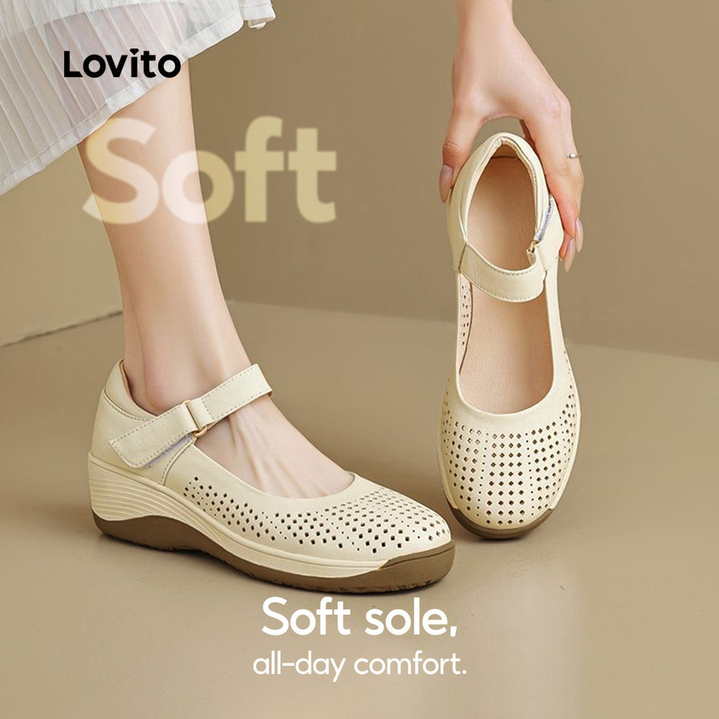 Lovito รองเท้าแมรี่เจนลำลองสไตล์เกาหลี ระบายอากาศได้ดี เหมาะสำหรับวันแม่ LFAS7024
