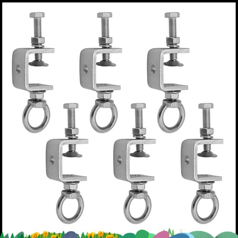 Super Stainless Steel C-Clamps 6 ชิ้น 1" 25mm, M8 Screw Ring Beam Clamp, I-Beam U-Clamp Design