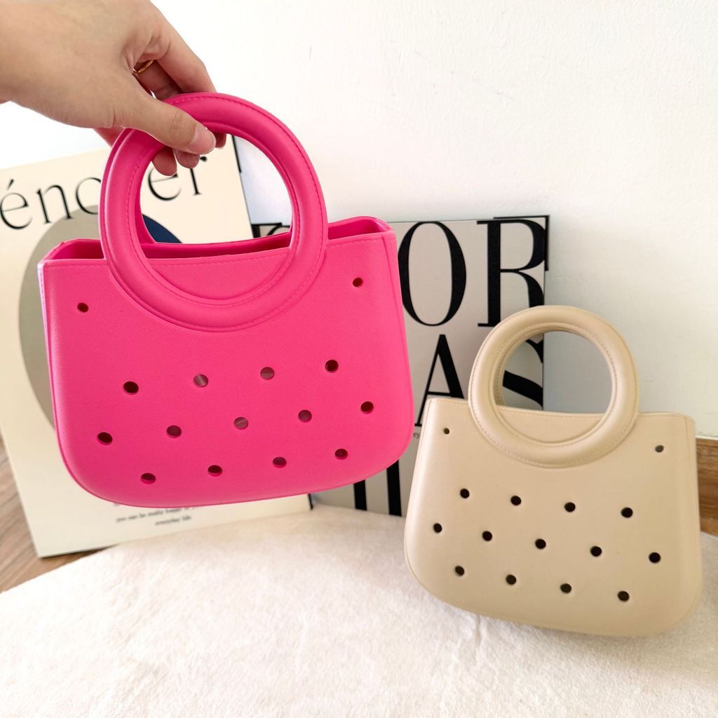 กระเป๋าถือสุภาพสตรี EVA Round Niche Bag DIY Hole Bag eva Beach Bag Macaron สีอินเทรนด์