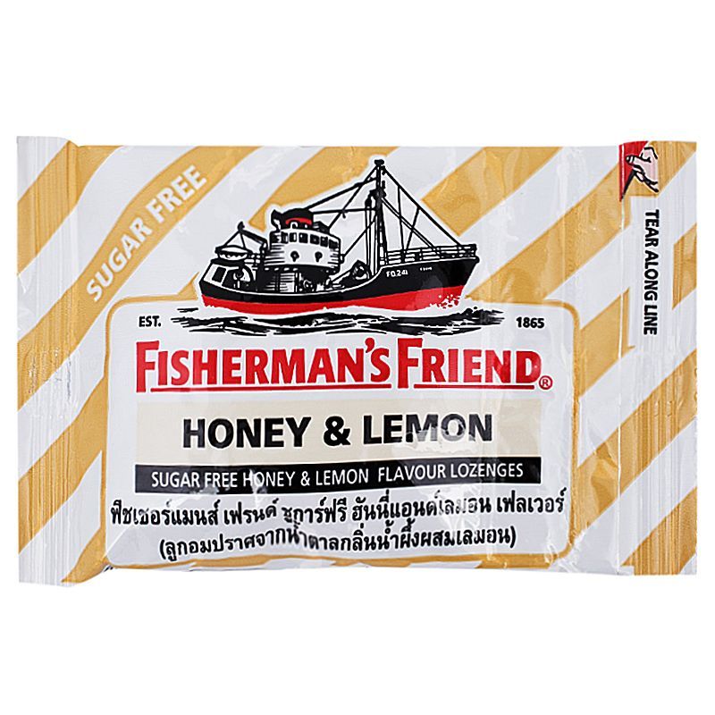 ฟิชเชอร์แมนลูกอมรสปราศจากน้ำตาลกลิ่นน้ำผึ้งผสมเลมอน 22ก FishermansFriendHoneylemon 22g [หมายเลขบาร์โค้ด 0000096091852]