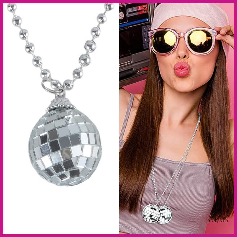 (ส่วนลดสูง)aodysin.th Trend Mirror Disco Charm Necklace Fashion Bead Chain Neckwear 70s Party Wearin