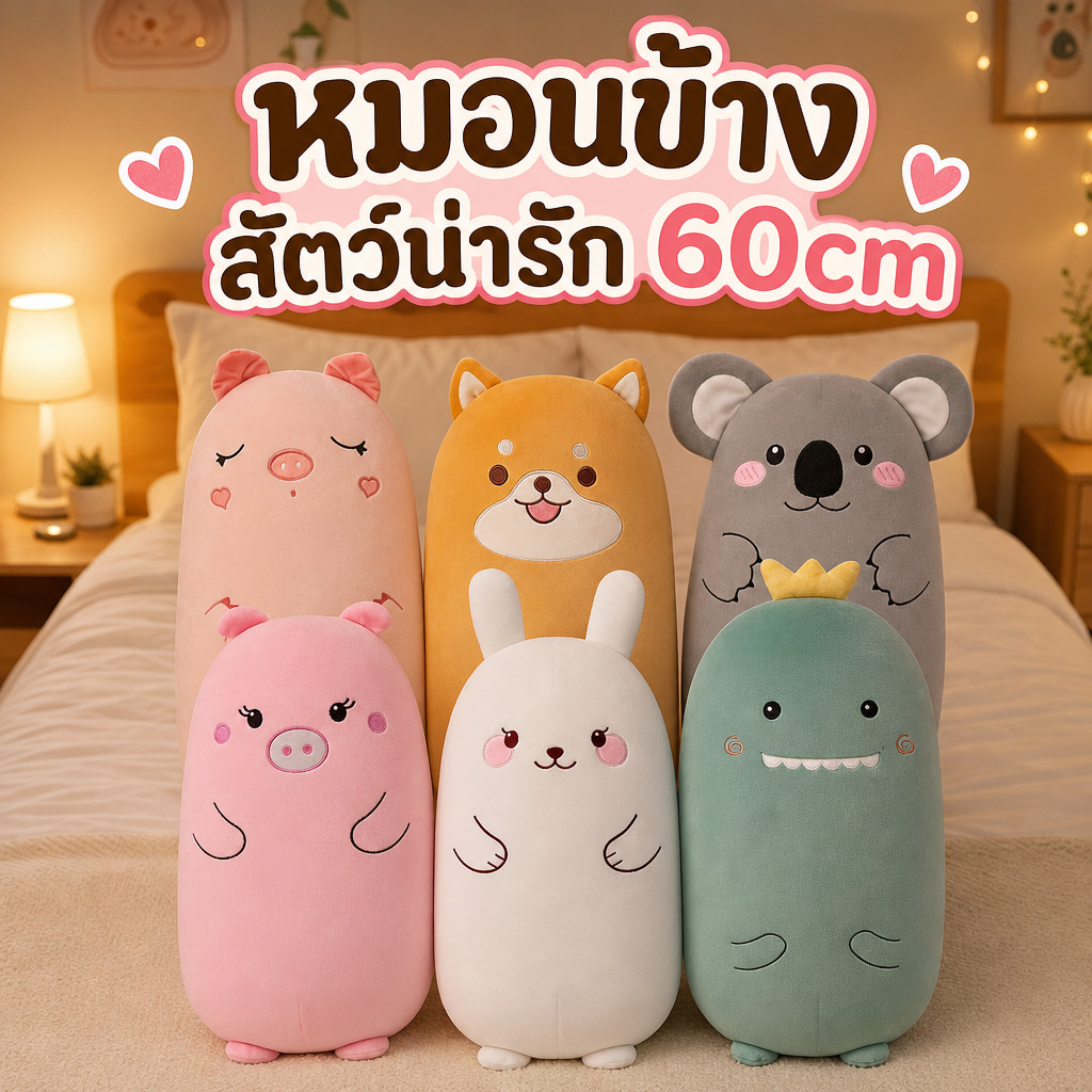 60cm หมอนข้างหมาไดโนเสาร์ หมูยาว หมอนนอนกอด มีเเขนกอด สำหรับคนท้อง ลายการ์ตูนน่ารักนุ่มนิ่ม