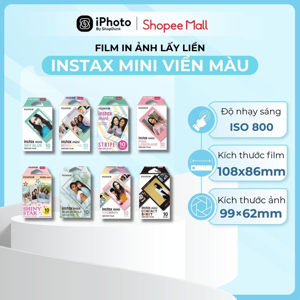 ฟิล์มถ่ายภาพทันที Instax Mini - ชายแดนสีสําหรับกล้อง Instax Mini 12, Mini 13 Mini Evo