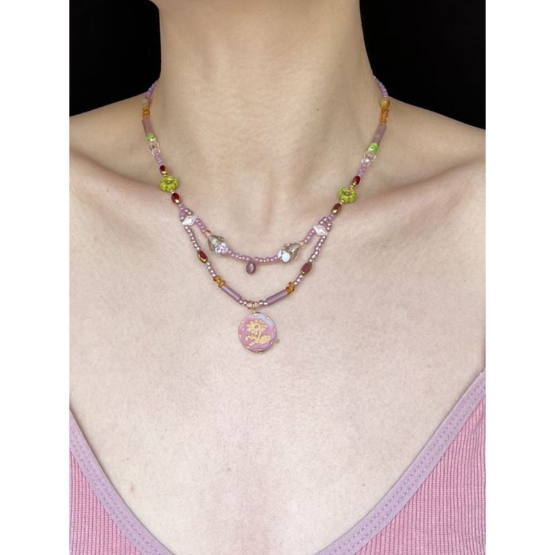VERB Original ฤดูใบไม้ผลิ Overture 2 เช็กลูกปัดลาเวนเดอร์บรรยากาศ Double-Layer Hand-Beaded Niche สร้