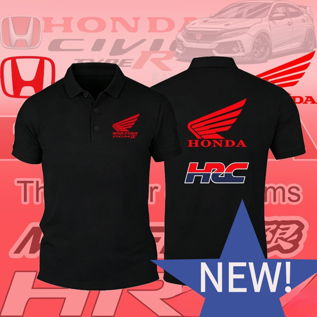 เสื้อโปโล Honda HRC พิมพ์ลายปีกมอเตอร์ไซค์ เสื้อคอปกสำหรับแฟนรถจักรยานยนต์ฮอนด้า
