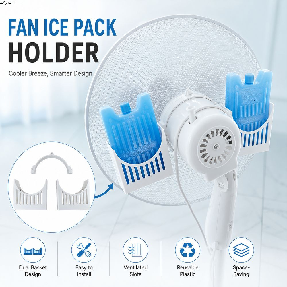 NAJA1V Fan Ice Pack Holder, Secure Fixing Cooling Attachment Fan Ice Box Bracket, Ice Pack Excluded 