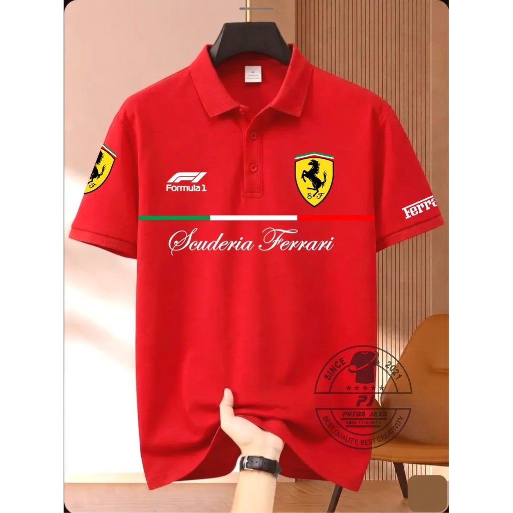 เสื้อโปโล Ferrari F1 เสื้อโปโลลําลองแฟชั่นสไตล์ผู้ใหญ่แขนสั้นระบายอากาศได้สบายดูดซับเหงื่อกีฬาแห้งเร