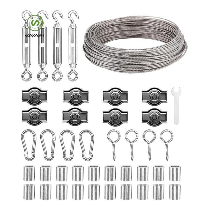 [gangong1kr]เชือกลวด 30M 2 มม. พร้อม Turnbuckle ลวด Tensioner,สําหรับพืชปีนเขา,Fence,String Lights