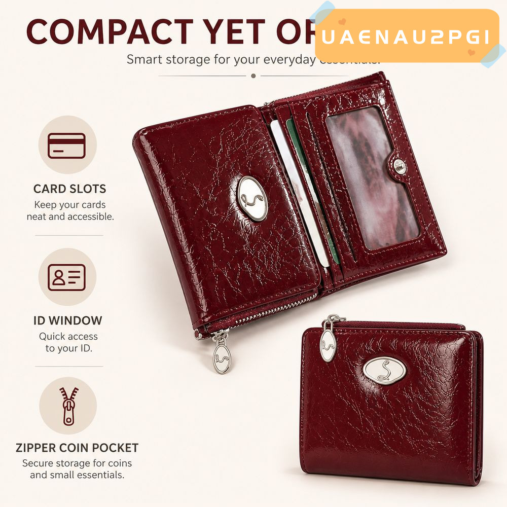 UAENAU2PG1 กระเป๋าสตางค์ใบสั้น,เนื้อจีบซองจดหมายกระเป๋าสตางค์,PU Compact Style Multifunctional Card 