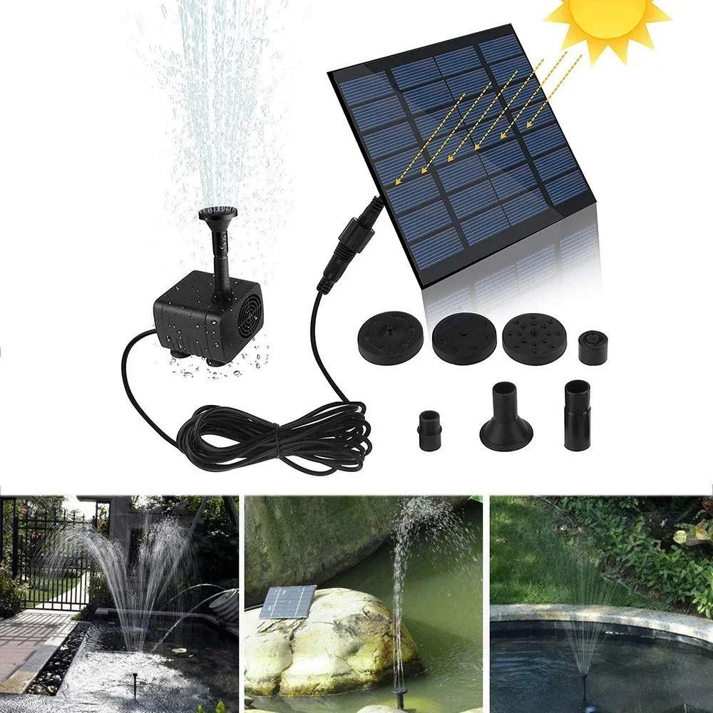GROUPMACRO ปั๊มน้ําแผงโซลาร์เซลล์, DIY Mini Solar Fountain ปั๊ม, ชุดแผงไฟ 4 หัวฉีด 200L/H DC Brushless น้ําพุพลังงานแสงอาทิตย์กลางแจ้ง