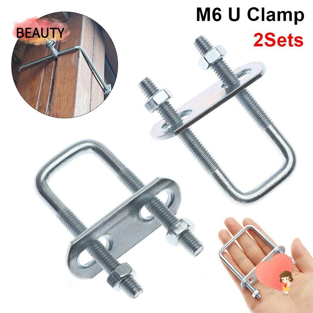 BEAUTY 2 ชุดท่อ U-Clamp, พร้อม Baffle Screw Square Clamp, มุมขวา U-bolt M6 Iron Squa Bolt