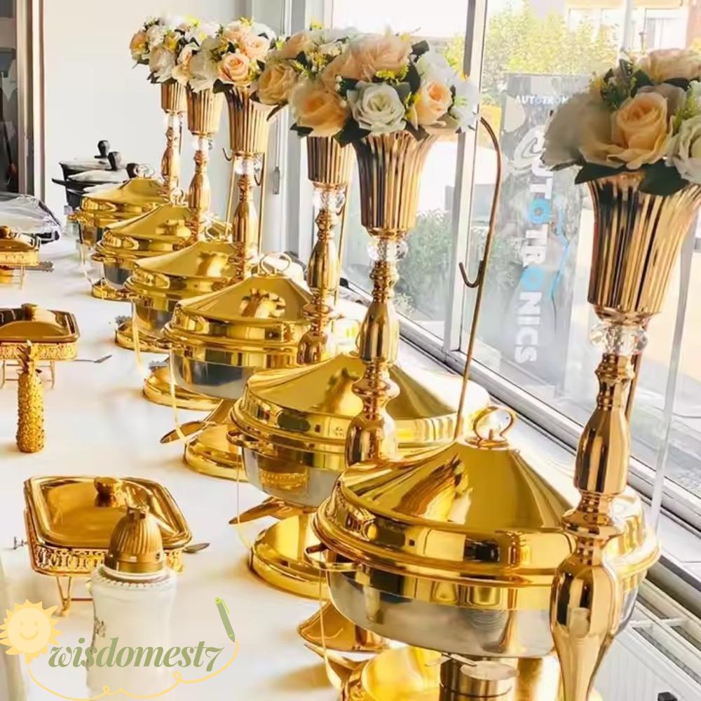 WISDOM Buffet เตารับประทานอาหาร, สแตนเลสแขวนฝาครอบอุ่นอาหาร Chafing จาน, Luxury Insulation Gold 4.5L