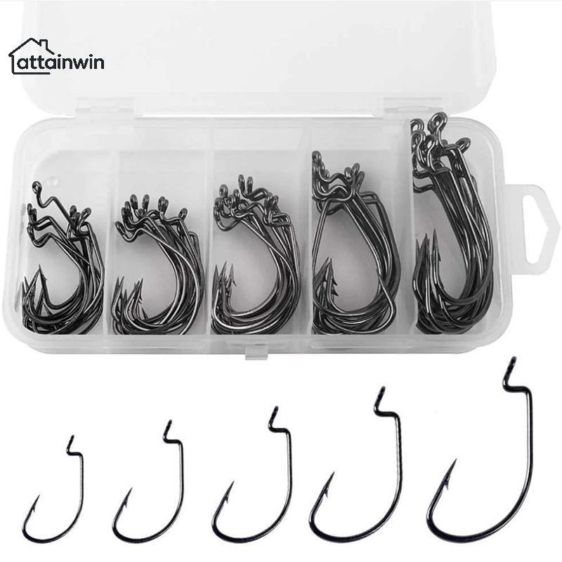 Attainwin Small Five Grid Box Set 51 Crank Hooks, Bla Niel Fishing Hooks, Fishing Gear, Bait, And Ho