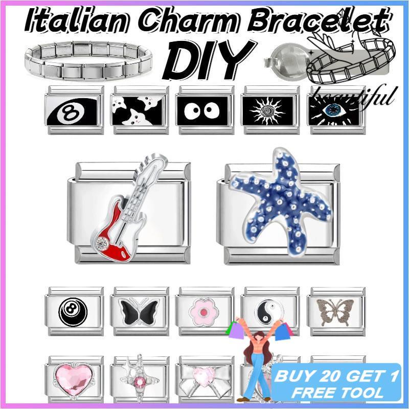 ร้อนกีตาร์ปลาดาวอิตาเลี่ยน Charm สร้อยข้อมือ Fit 9 มม.สร้อยข้อมือสแตนเลส DIY เครื่องประดับทําอุปกรณ์เสริม Retro บุคลิกภาพโมดูลสร้อยข้อมืออุปกรณ์เสริม