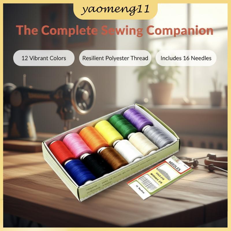 YM ด้ายเย็บผ้าชุด 12 สีผสม 350 M Spool 16 เข็มสําหรับ Professional Tailor Hand & Machine เย็บใช้ TH