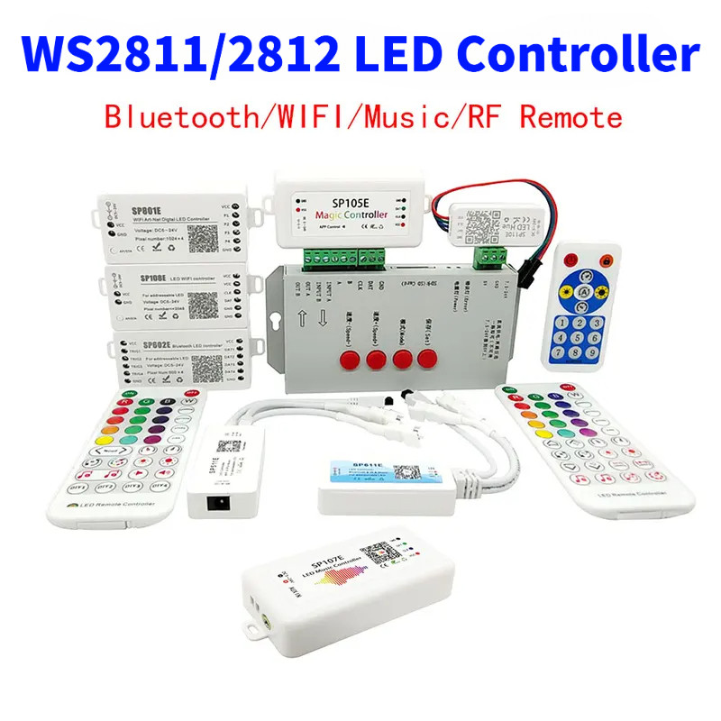 WS2811 WS2812 Controller SP611E SP107E บลูทูธ/WIFI เพลงพิกเซลโทรศัพท์ APP Controller สําหรับ WS2812B