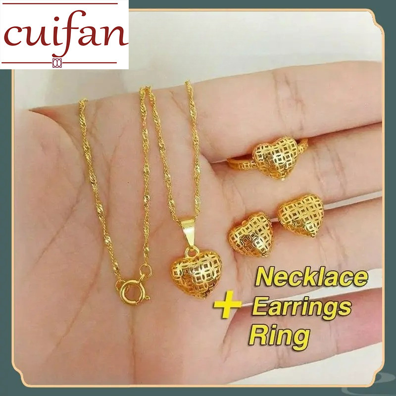 COD Original 18k Saudi gold pawnable Nasasangla 99.99% lucky charm เหรียญต่างหูแหวนและสร้อยคอชุดสําห