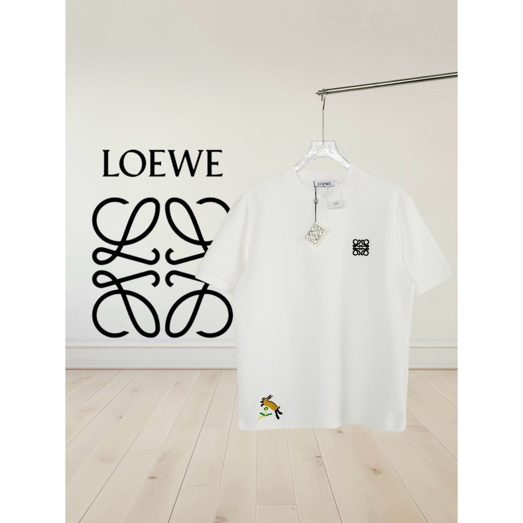 Loewe/Loewe/2026 คลาสสิกรอบคอแขนสั้นเสื้อยืดผู้ชายผู้หญิงใหม่สไตล์เคาน์เตอร์พิมพ์เสื้อยืดหลวม Bottom