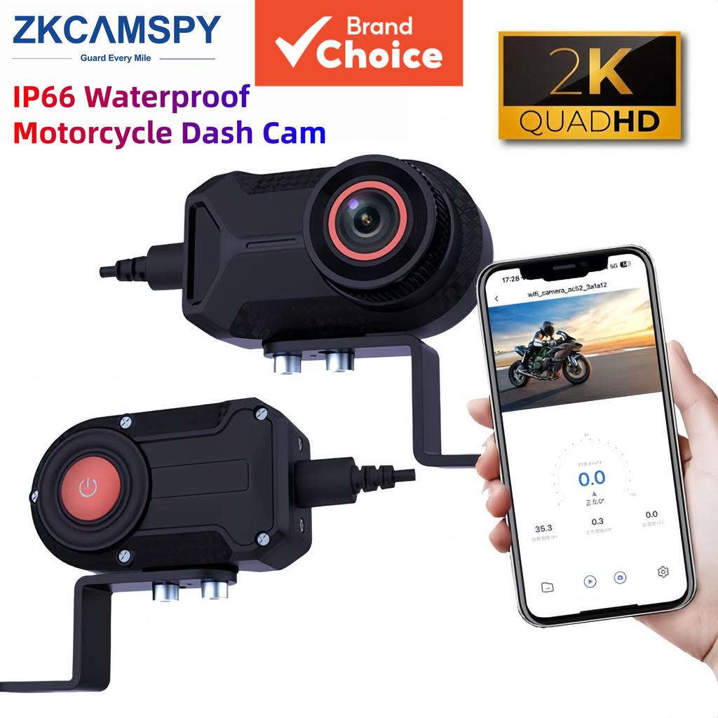 WIFI รถจักรยานยนต์ Dashcam กันน้ํากันฝน 1080p สําหรับสกู๊ตเตอร์ไฟฟ้ามอเตอร์ไซด์ 2k