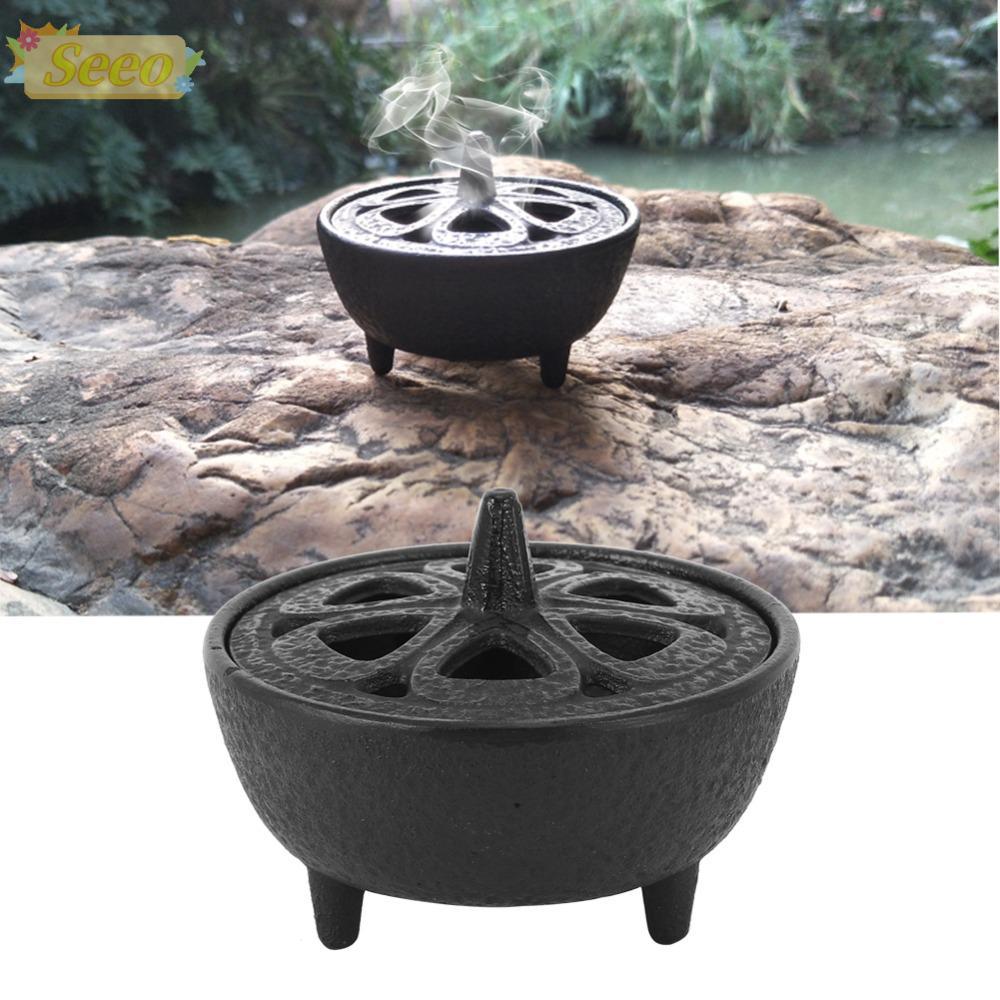 SEEO กระถางธูป, เหล็กหล่อ 8.5 X 8.5 X 7 ซม. Aroma Censer, กลิ่นหอม Burner สีดําประณีต
