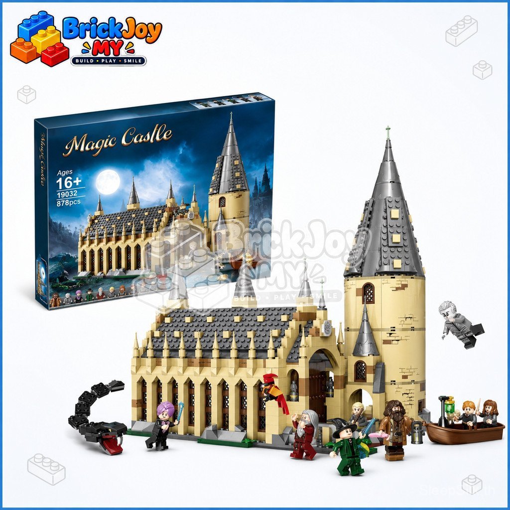 พร้อมสต็อก75954 Hogwarts Great Hall Building Blocks 870 + PCS Magic Adventure Castle รุ่นของเล่นก่อส