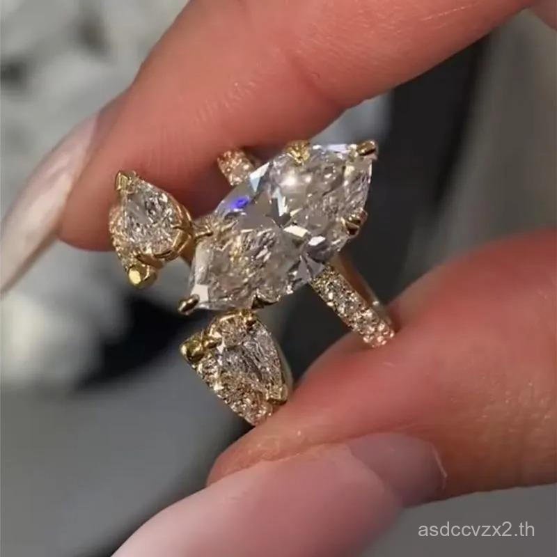 MaxineCZ4.0ctMarquiseCut2PCGoldenEngagementRingSet,BridalRingSetInSterlingSaliver,5ACubicZirconiaWom