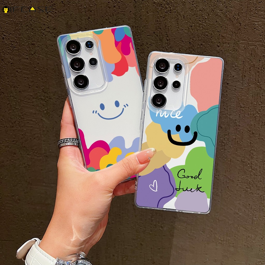 Vivo X200 X200S S30 Pro Mini FE X100 Ultra X100S X90 X80 S1 Pro Y9s X0 X60 X50 Lite เคสโทรศัพท์ ins สีสันยิ้ม Face Smile โชคดีน่ารักสีขาวกรณีปกหลัง