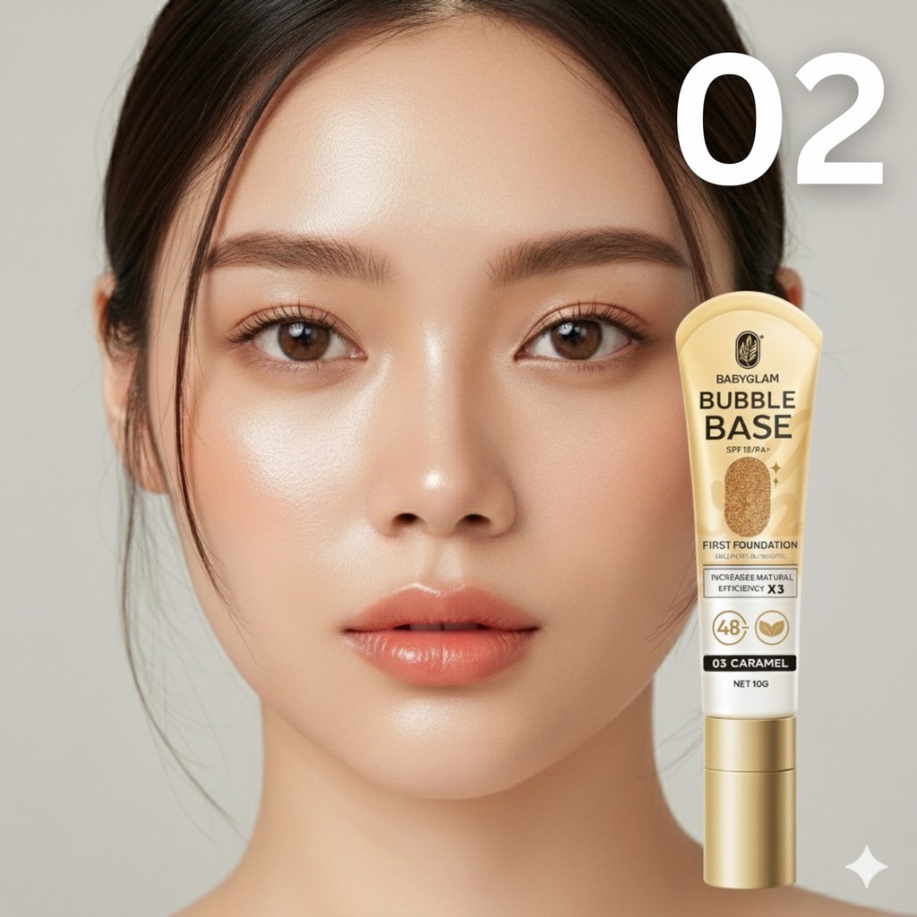 (ของเเท้100%) บับเบิ้ลเบส 02 honey เบสโทนผิวคนไทย Bubble Base Baby Glam เบบี้แกลมSPF 15 PA++