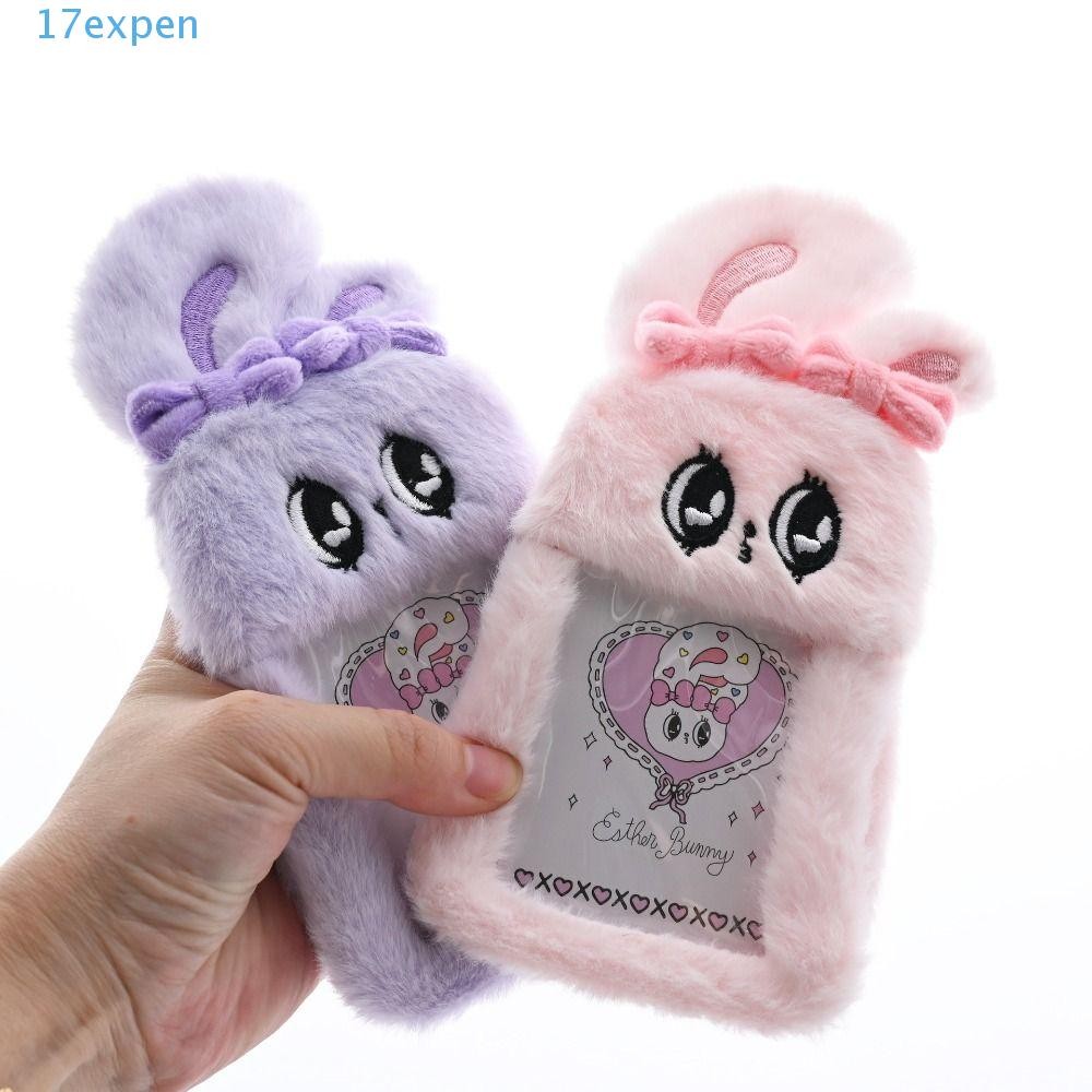 EXPEN ตุ๊กตา Esther Bunny ตุ๊กตาตุ๊กตา, สร้อยคอมุกโบว์ ปกการ์ด Esther Bunny, สัตว์น่ารักปุย Comfy กร