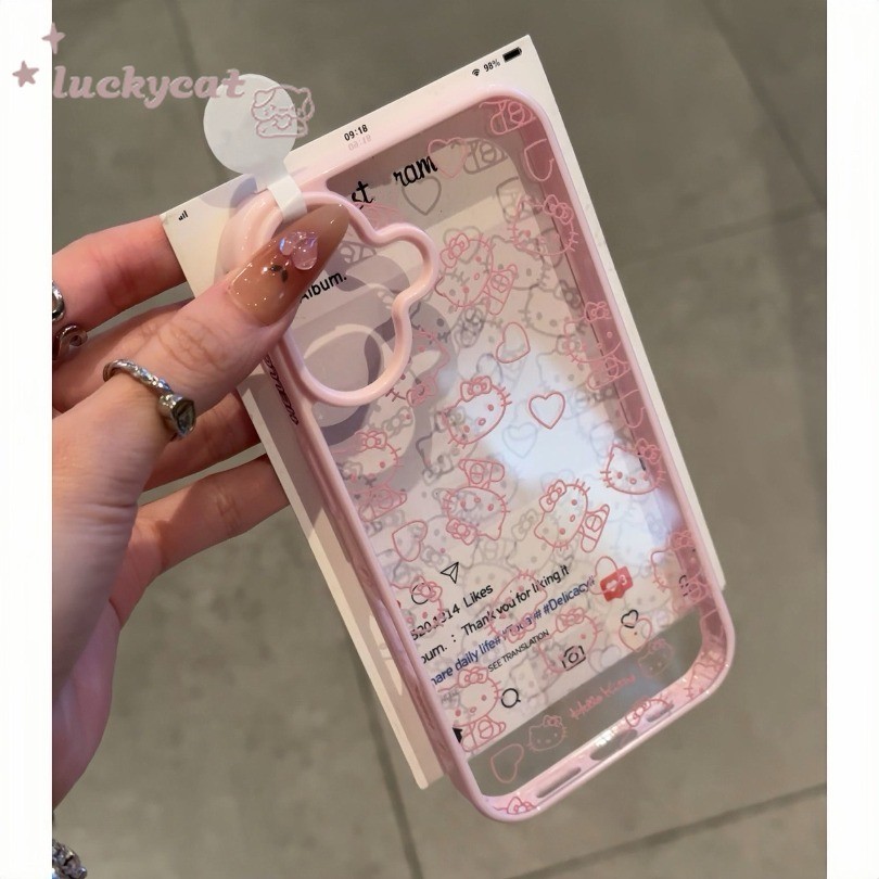 เข้ากันได้กับ iPhone 17 16 15 14 13 12 11 Pro Max 16E X Xr Xs Max เคสโทรศัพท์ Ins Line Heart KT Kat สีลูกกวาดอะคริลิคใสคู่ปกหลัง