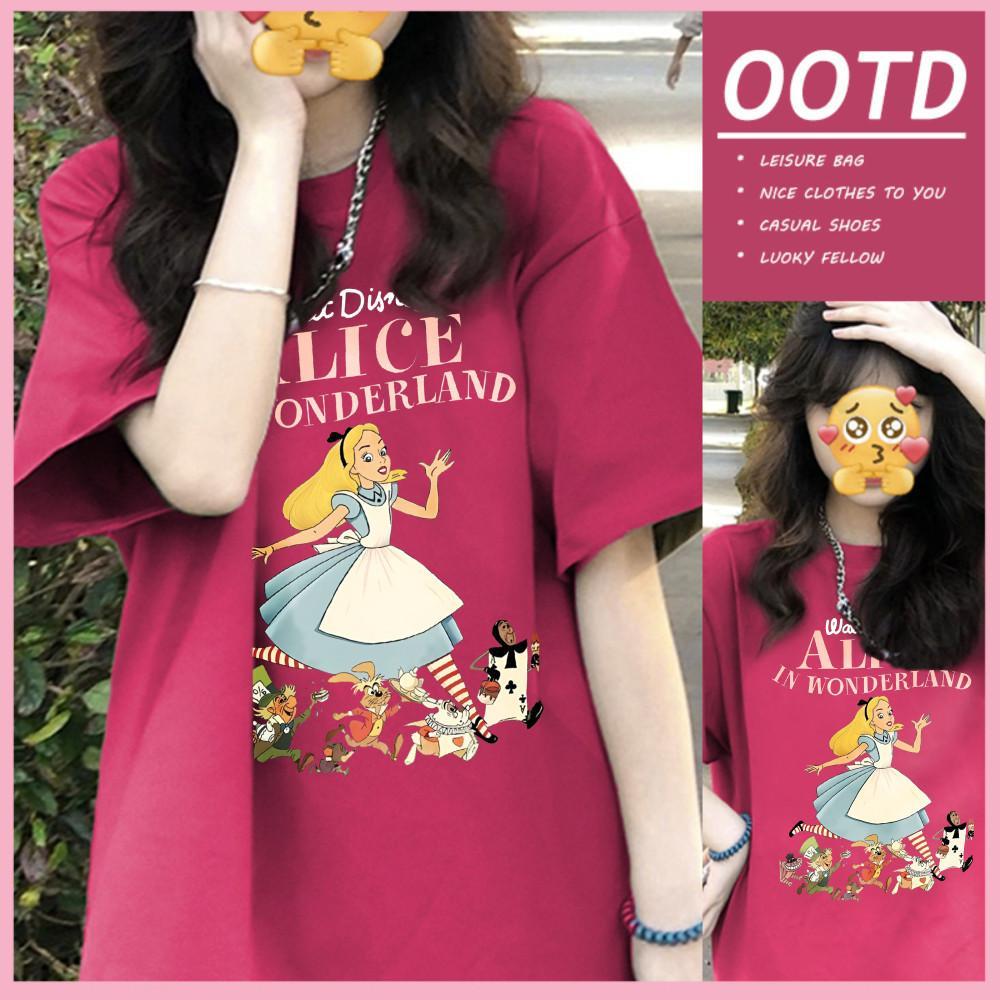 T42.SHOP  เสื้อยืดผู้หญิง พิมพ์ลาย“IN WONDERLAND”ผ้าCOTTON100% ใส่สบาย เกาหลีสไตล์OVERSIZE  เสื้อม่วง unisex【COD】 ราคา ถูกที่สุด ดีลบีเคเค