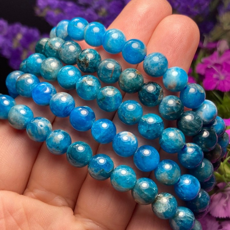 สร้อยข้อมือ Apatite สีฟ้า 1 ชิ้น - Blue Apatite - สร้อยข้อมือคริสตัล - คริสตัล Apatite - สีน้ําเงินข