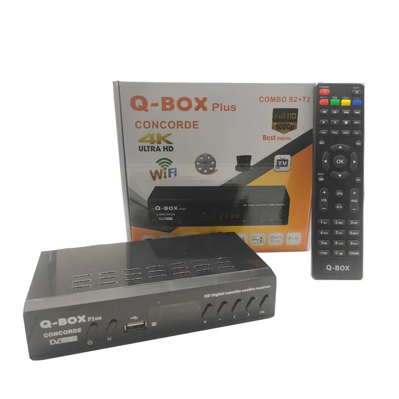 โรงงาน Q-BOX Plus DVB S2+T2 Combo TV Decoder 1080P HD Digital TV Receiver Satellite TV Tuner H.264 E