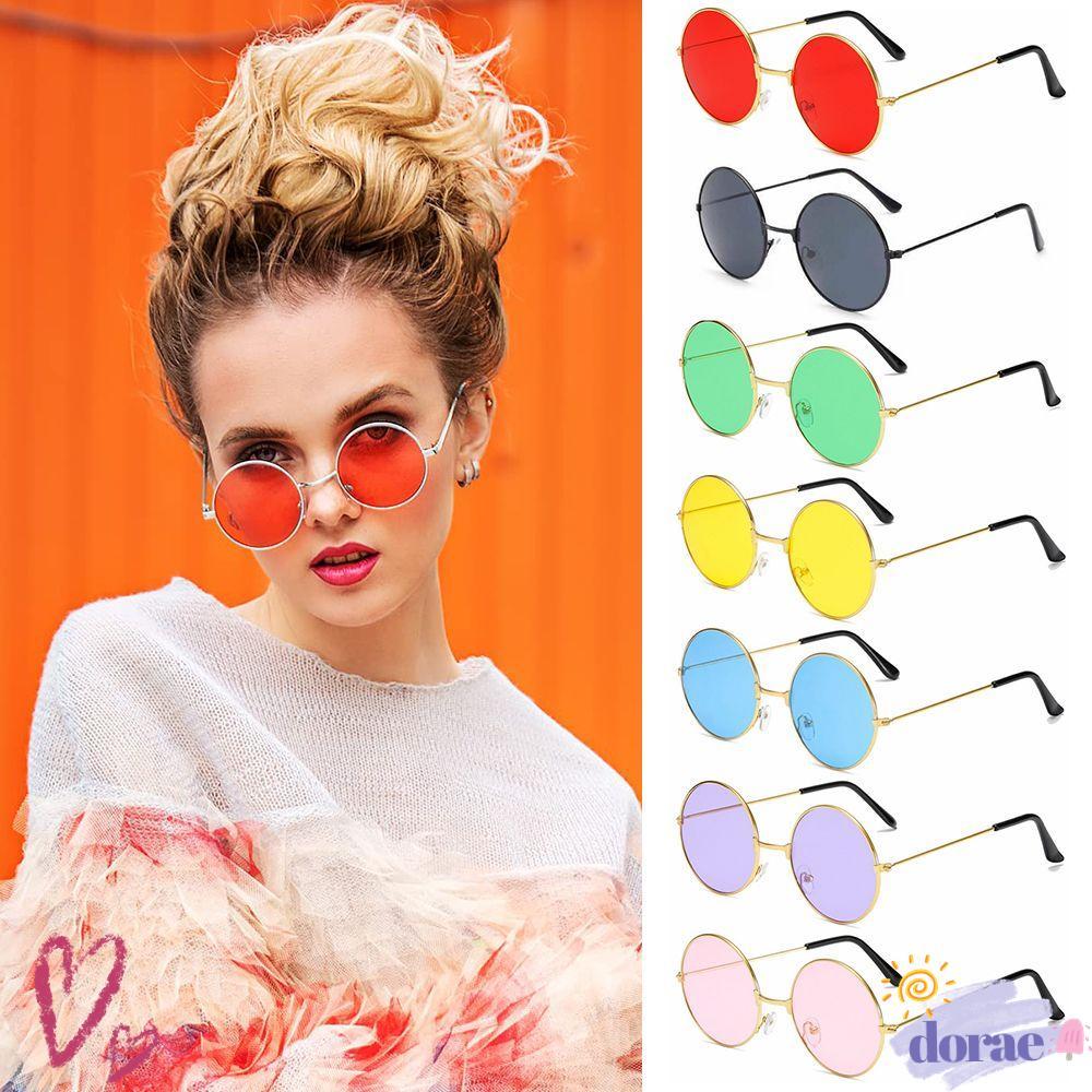 DORAE แว่นกันแดดโลหะ Retro Hippie Party Circle Glasses