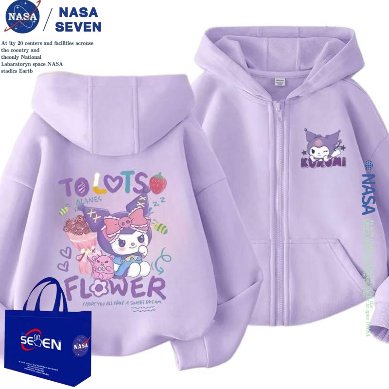 [100-160] Kuromi Jacket Girls Hooded Top Spring Autumn Hooded Small Jacket University T