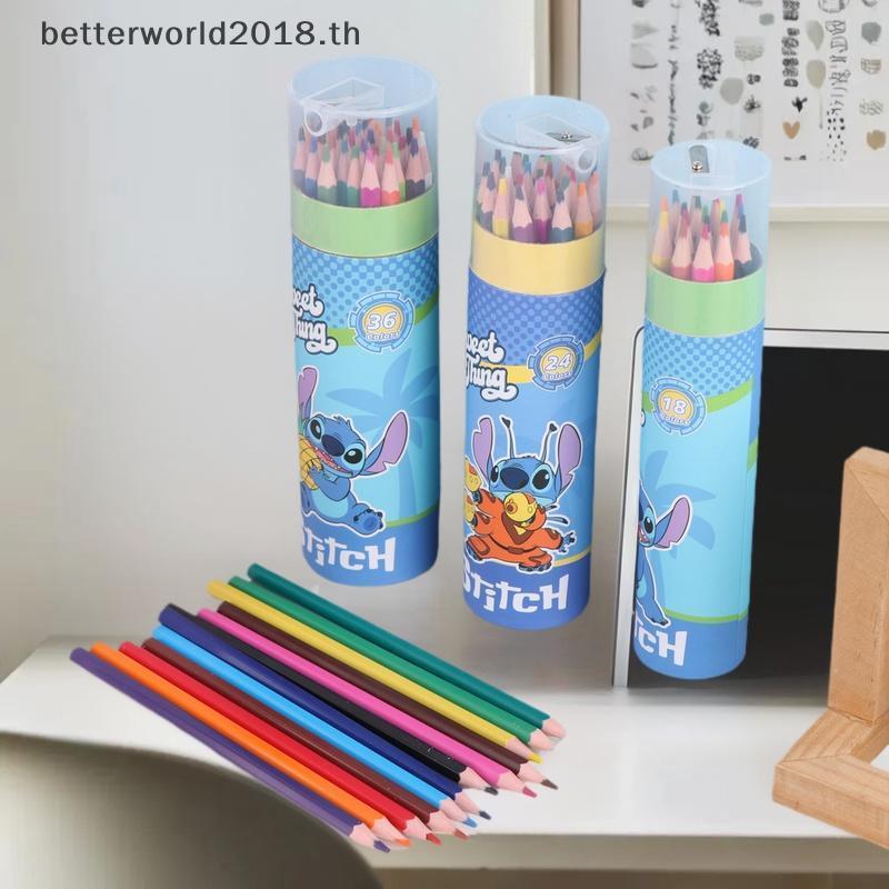 [bet] การ์ตูน Stitch 12/18/24/36 สี Graffiti ปากกา Art วาดดินสอไม้ดินสอสีเครื่องเขียนโรงเรียนของเล่น