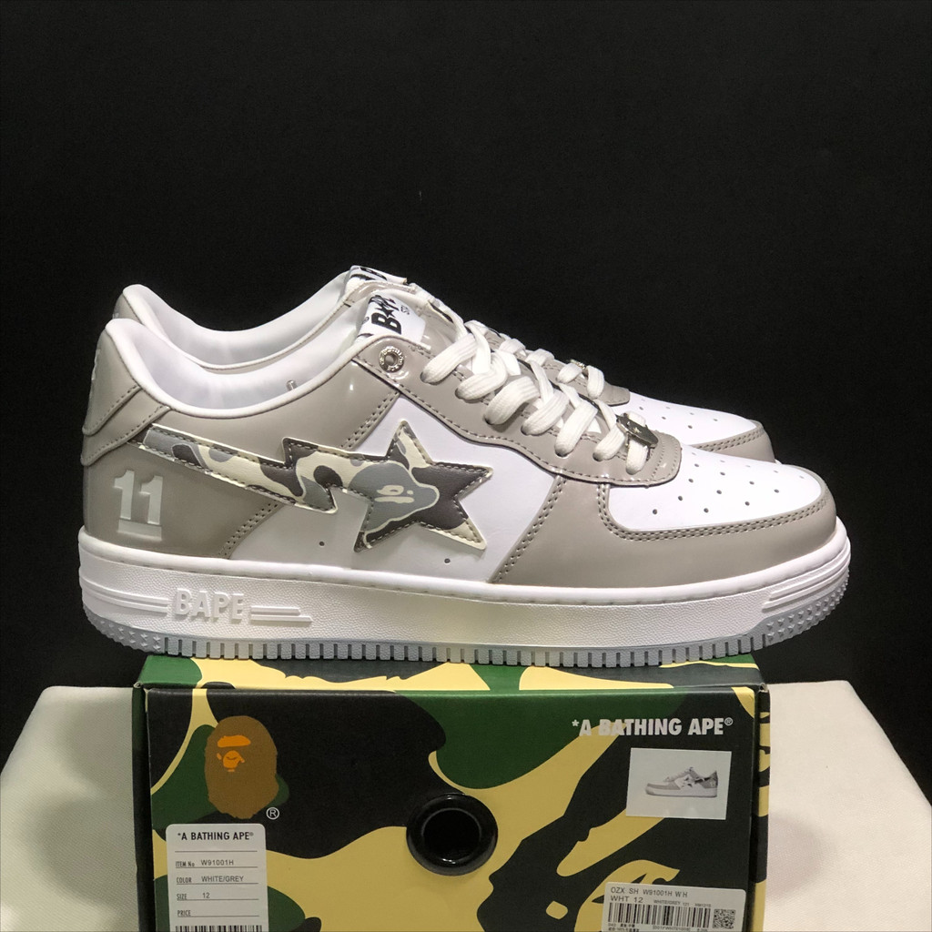 Bape Sta รองเท้าบอร์ดลําลองสีเทาลายพรางที่ทนต่อการสึกหรอและสะดวกสบาย